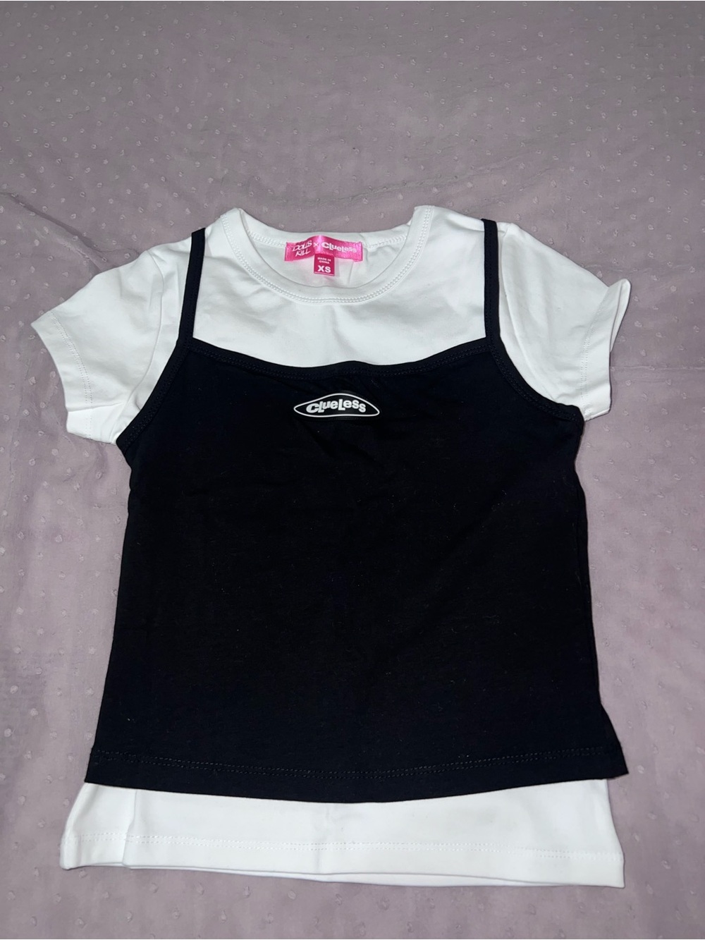 Dolls Kill Black & White Layered Short Sleeve Tee Under Black Tank